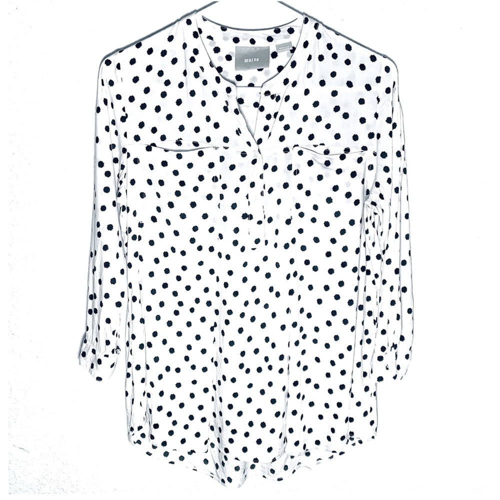 Anthropologie Maeve Brunia white/black polka dot Henley top Sz M